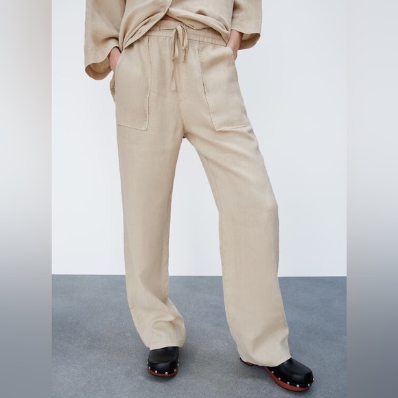 NWOT Zara Ecru Relaxed Linen Pants - Picture 1 of 5